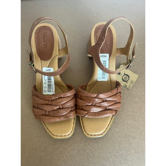 NWT BORN Shonie Brown Soft Leather Block Heel Buckle Ankle Comfort Sandals Sz 10 - Picture 4 of 14